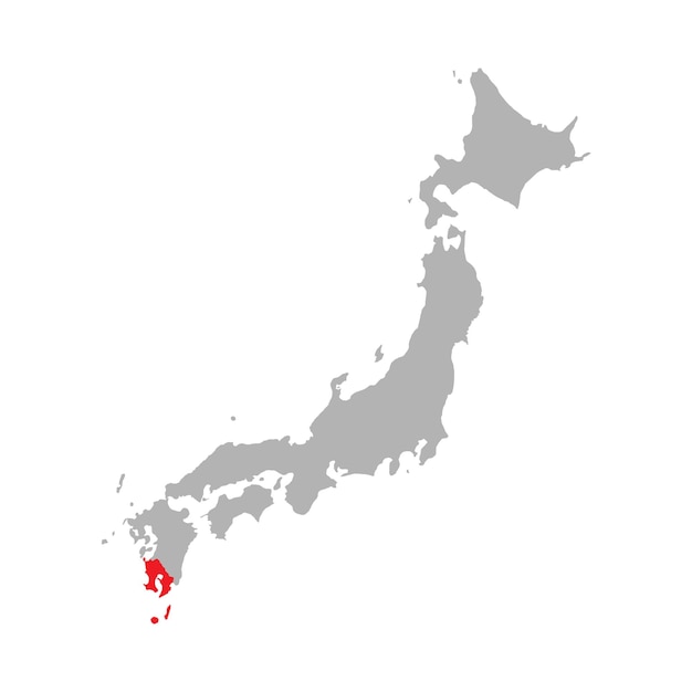Höhepunkt der Präfektur Kagoshima auf der Karte Japans