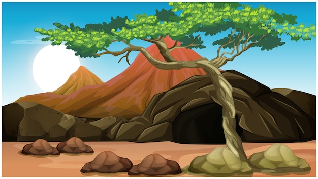 Höhle in einem Wüstengebiet für 2D-Zeichentrickanimationshintergrund