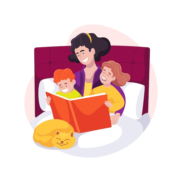Hören Sie sich Kindergeschichten an, isolierte Cartoon-Vektorillustration