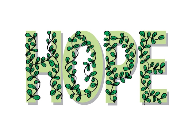 Hoffnungs-wort-konzept-typografie-text-design verziert mit blumen