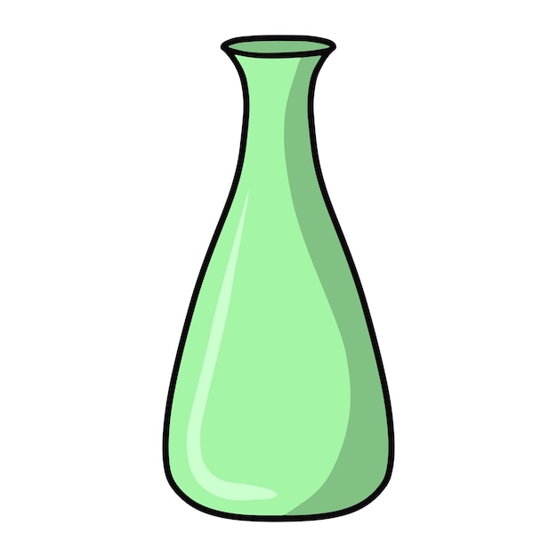 Hohe keramische grüne blumenvase mit einem flaschenvektorkarikatur des schmalen halses