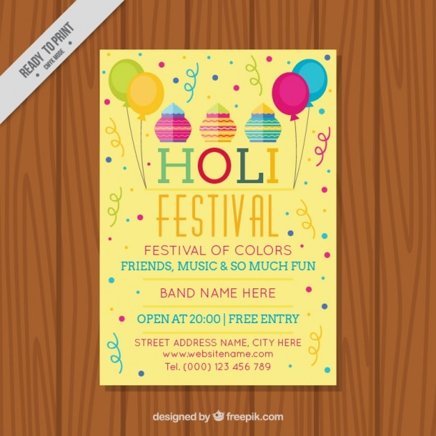 Holi-flyer mit ballons und streamer