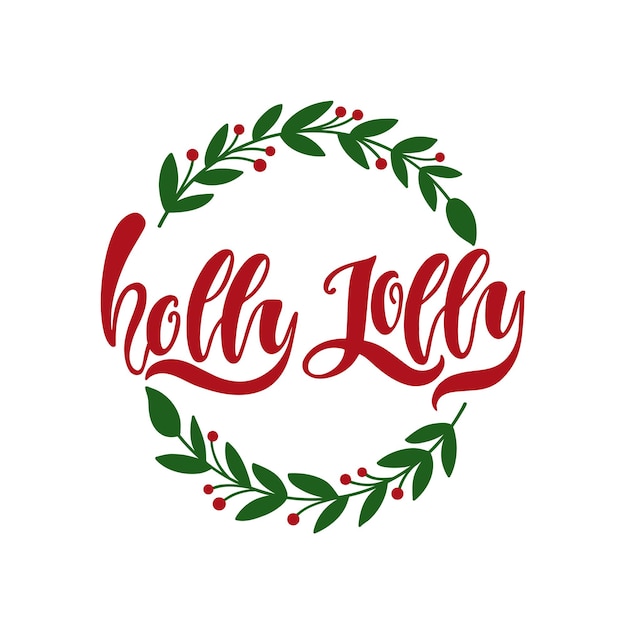 Holly jolly hand schriftzug kalligraphie mit kranz. feiertagsvektorillustration lokalisiert.