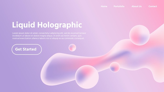 Holografische landingpage-vorlagen für flüssige farbverläufe