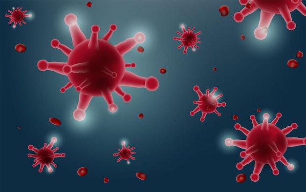 Hologramm des Coronavirus COVID-2019 auf blauem futuristischem Hintergrund. Tödlicher Virustyp 2019-nCoV. 3D-Modelle von Coronavirus-Bakterien Zelle Symbol Vektor-Illustration im HUD-Stil.Banner-Hintergrund EPS10
