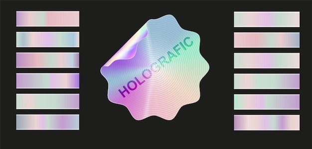 Vektor holographische silberfolie textur hintergrund set gold hologramm metall gradient sammlung vektor