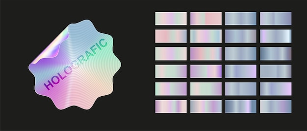 Holographische Silberfolie Textur Hintergrund Set Gold Hologramm Metall gradient Sammlung Vektor