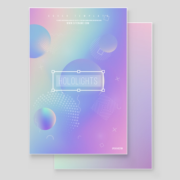 Holographischer magischer folienmarmorhintergrund-vektorsatz des papiers. minimalistisches hipster-design irisierende grafik