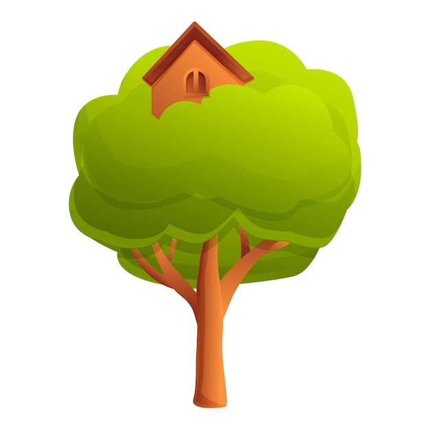 Holz-baumhaus-symbol cartoon eines holz-baumhaus-vektorsymbols für webdesign isoliert auf weißem hintergrund