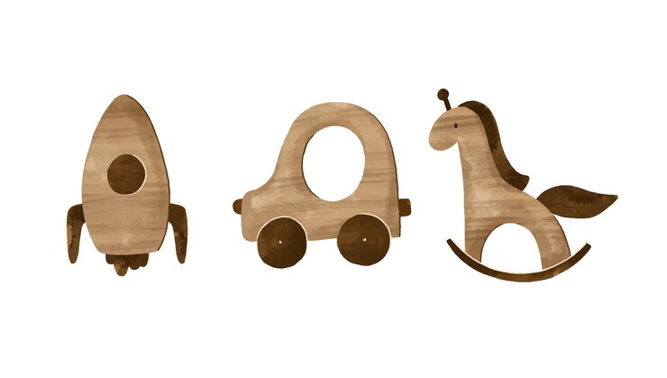Vektor holz elefant-auto-rakete elefant-pyramide-spielzeug für kinder s