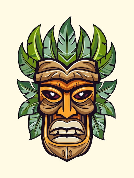 Holz-Tiki-Maske, Stammeshandgezeichnete Logo-Design-Illustration