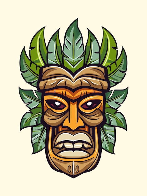 Holz-tiki-maske, stammeshandgezeichnete logo-design-illustration