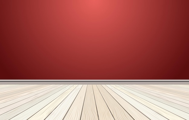 Holzboden mit roter Wand, ein leerer Raum