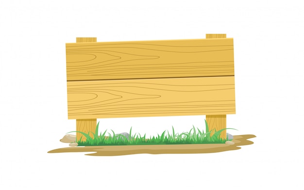 Holzbrett-symbol mit gras und stein-vektor-illustration