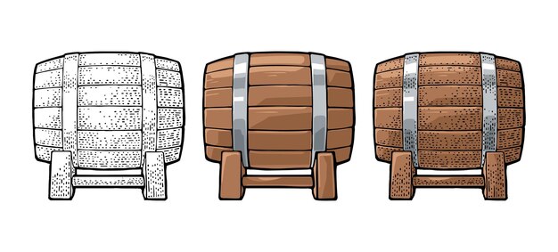 Vektor holzfass mit metallringen graviert vektorillustration