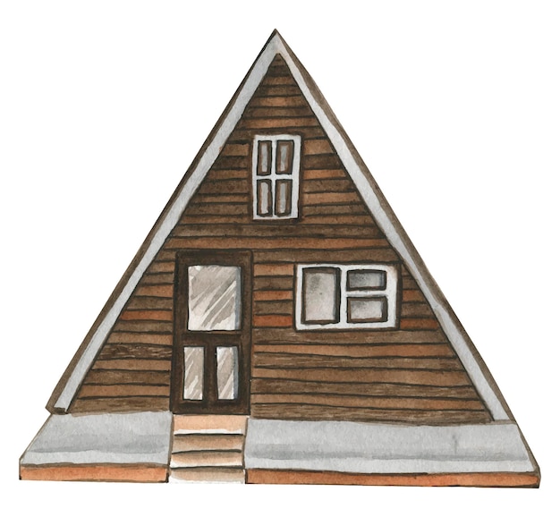 Holzhaus-Aquarell-Illustration.