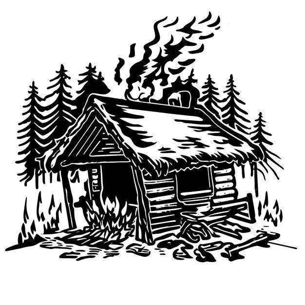 Vektor holzhaus-schneehütte im winter handgezeichnetes cartoon-aufkleber-symbol-konzept isolierte illustration