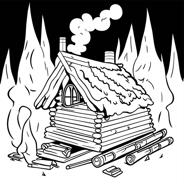 Holzhaus-schneehütte im winter handgezeichnetes cartoon-aufkleber-symbol-konzept isolierte illustration