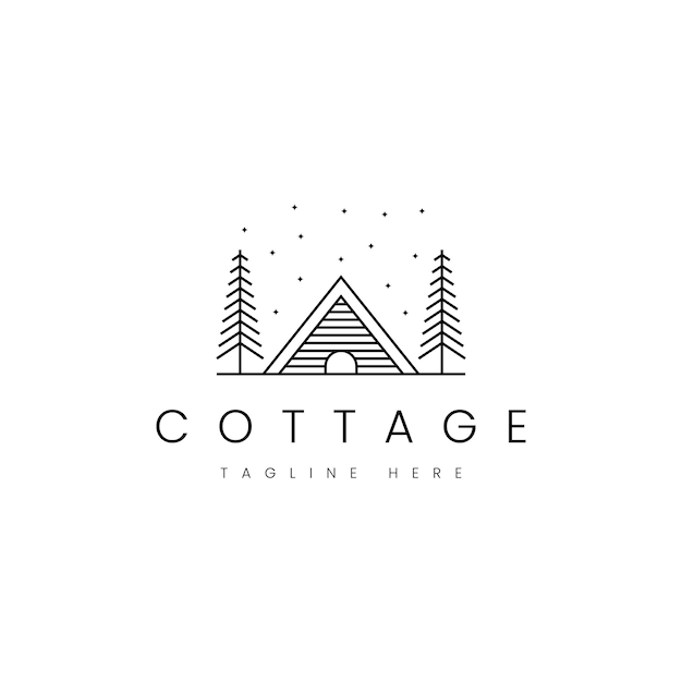 Holzhütte minimalistisches Logo-Design-Cottage mit Stern- und Kiefern-Logo