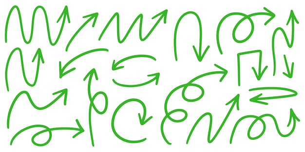 Holzkohle handgezeichnete Bleistiftpfeile Doodle gekrümmte Kreidepfeile Texturdesignelemente von Scribble-Linien Vektor-Illustration von handgemalten Bleistift-Check-Linien