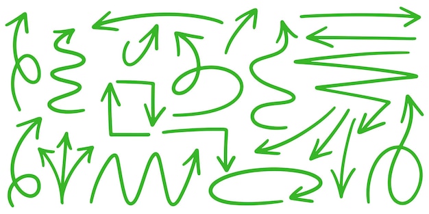 Holzkohle handgezeichnete Bleistiftpfeile Doodle gekrümmte Kreidepfeile Texturdesignelemente von Scribble-Linien Vektor-Illustration von handgemalten Bleistift-Check-Linien