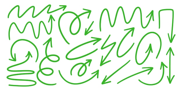 Holzkohle handgezeichnete Bleistiftpfeile Doodle gekrümmte Kreidepfeile Texturdesignelemente von Scribble-Linien Vektor-Illustration von handgemalten Bleistift-Check-Linien