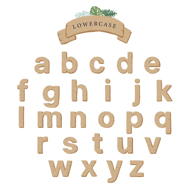 Holzmuster-Alphabet-Buchstaben-Grafikschrift in Kleinbuchstaben