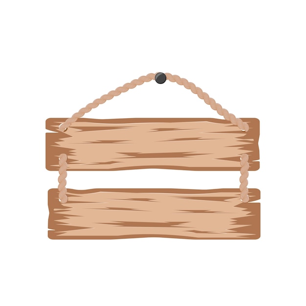 Holzschild, raues Brett, rustikales Schild, das an Seilen hängt, Banner-Vorlagen