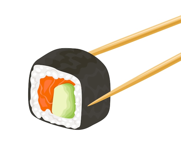 Holzstäbchen halten sushi-rolle