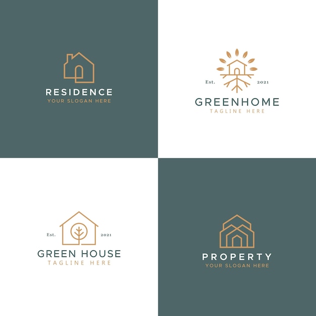 Home and nature concept logo für geschäftshypotheken, wohnimmobilien und immobilien