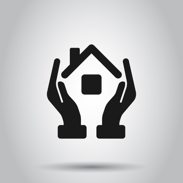 Home-care-symbol im flachen stil hand-hold-haus-vektor-illustration auf isoliertem hintergrund gebäudequalität geschäftskonzept