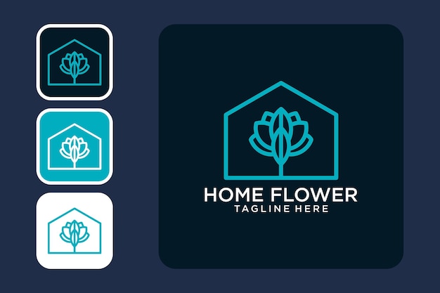 Home flower line art logo-design