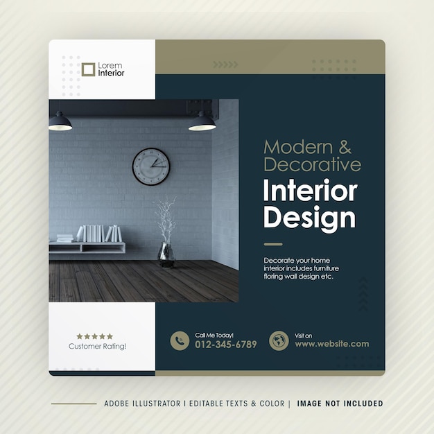 Home Interior Design Social-Media-Beitragsvorlage oder Interior Furniture Social Post Design