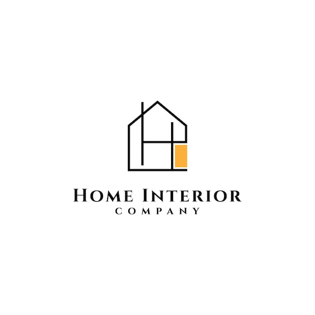 Home-interior-logo mit einem hauskonzept kombiniert mit dem buchstaben h in einem minimalistischen liniendesignstil