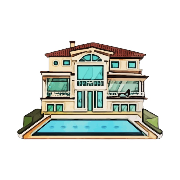 Vektor home luxus-pool-aquarell-vektor-illustration