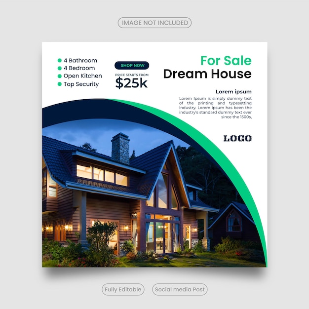 Home sale social media post flache und minimalistische banner-vorlage für den immobilienverkauf