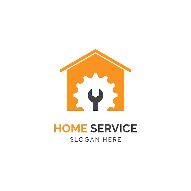 Vektor home service repair logo-design-inspiration mit hausausrüstung und schraubenschlüssel-zahnrad-symbol