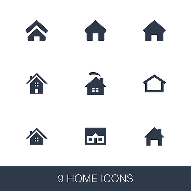 Home-Symbole gesetzt. Glyphenzeichen im einfachen Design. Home-Symbol-Vorlage. Universelles Stilsymbol, kann für Web- und mobile Benutzeroberflächen verwendet werden