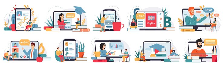Vektor homeschooling auf laptop-bildschirm illustration