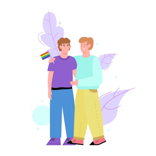 Homosexuelles homosexuelles paar, das flache karikaturillustration umarmt