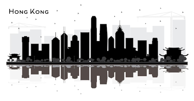 Vektor hong kong china city skyline schwarz-weiß-silhouette. einfaches flaches konzept für tourismuspräsentation, banner, plakat oder website. hong kong-stadtbild mit sehenswürdigkeiten. vektor-illustration.