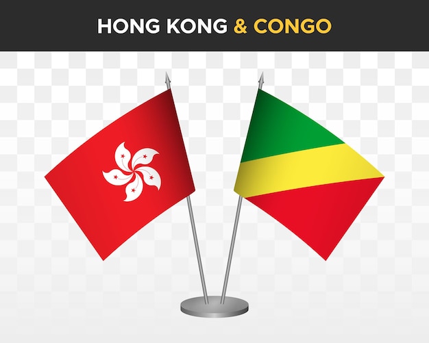 Hong Kong vs Kongo Schreibtisch Flaggen Mockup isoliert 3D-Vektor-Illustration Tischflagge
