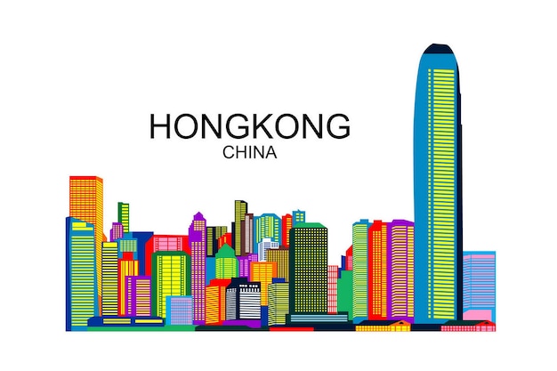 Hongkong china Bunte Luftbild-Skyline der Stadt in Vektorgrafiken