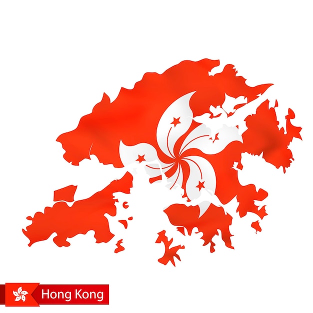 Hongkong-karte mit wehender landesflagge