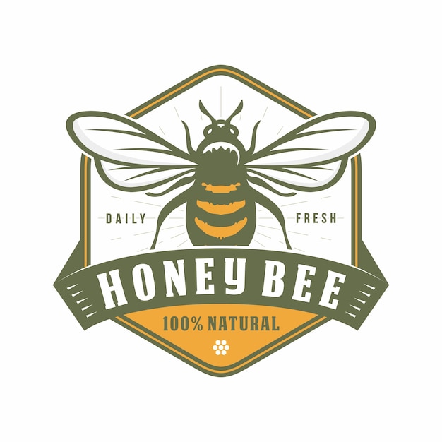 Honigbienen-Emblem, Logo-Design, Vektorillustration