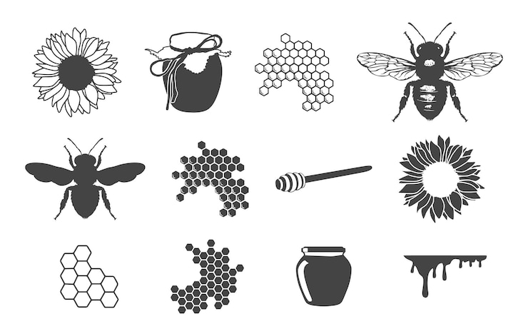 Vektor honigbienen-vektor-bündel honigpottsilhouette bienenbundel honigstock-silhouette honigbiensilhouette