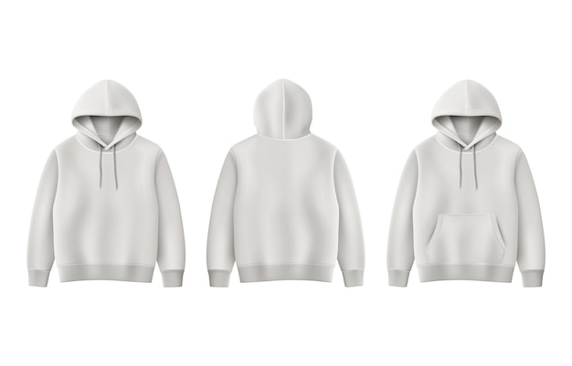 Hoodie-Mockup vorne und hinten grauer Farbe auf weißem Hintergrund