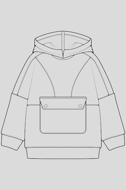 Hoodie übergroßer umrisszeichnungs-vektor-hoodie in übergröße in einer turnschuh-vorlage im skizzenstil