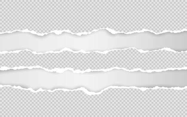 Horizontal zerrissene Papierkante. Zerrissene quadratische horizontale weiße Papierstreifen.