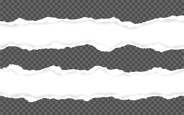 Horizontal zerrissene Papierkante. Zerrissene quadratische horizontale weiße Papierstreifen.